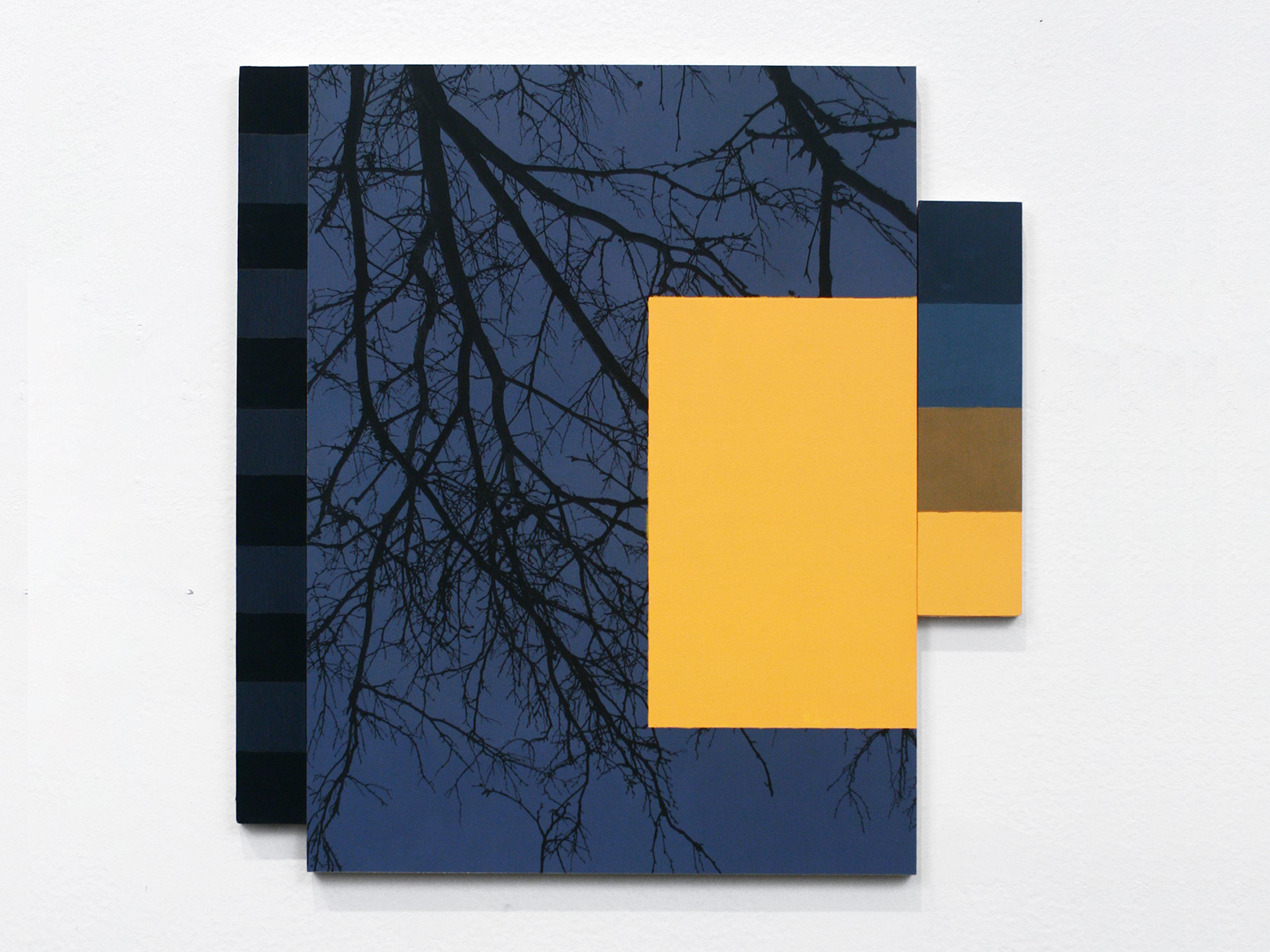 Eleventh Hour. Flashe, gouache, archival pigment print, wood. 2014.