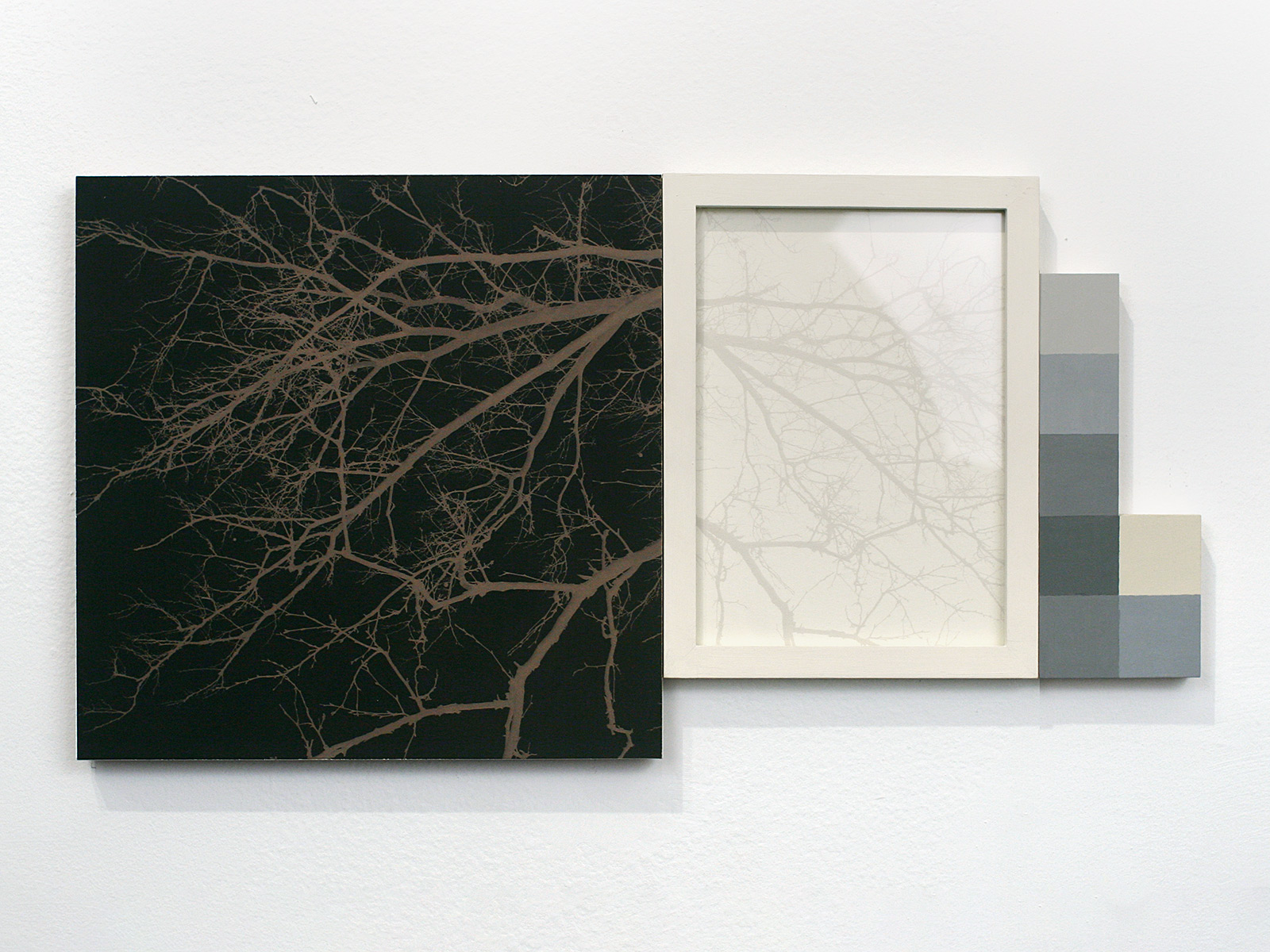 Square Root 1. Flashe, gouache, archival pigment prints, frame, wood. 2014.